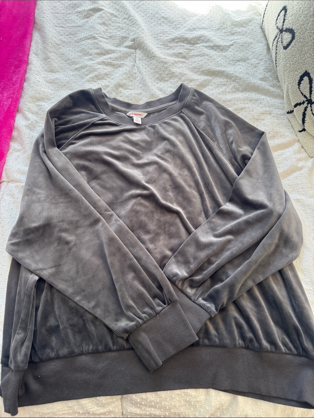 Joe Fresh Charcoal Gray Velvet Crew Neck Sweater